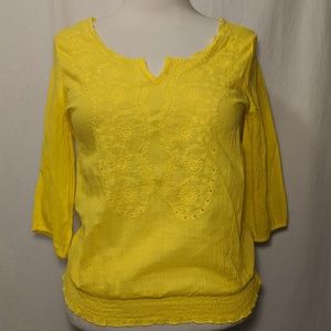 Old Navy Yellow Boho Embroidered Smocked Top
